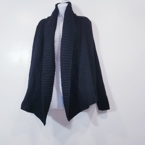 Vince 100% Wool Open Front Black Knit Cardigan Long Sleeves - Picture 1 of 10